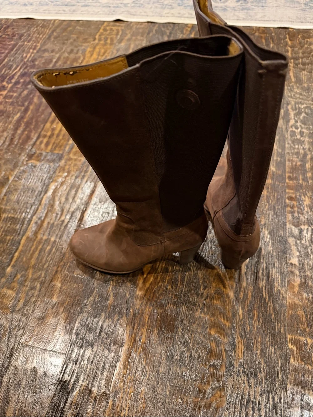 Rockport Women's Tall stacked heel stretch Brown Knee high leather Boots